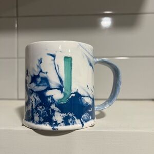 Anthropologie Marbled Monogram Coffee Mug Tea Mug Letter J NWOT